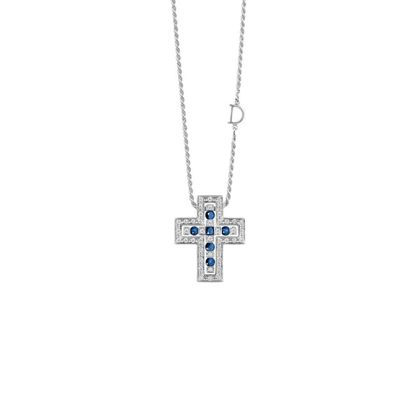 Belle Époque White Gold, Diamonds and Sapphires Necklace, 23x19mm